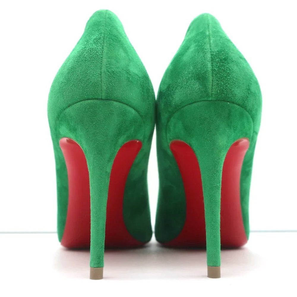 Christian Louboutin Kate 85 Pumps Green Suede Size 38 Pointed Toe Heels NEW - Picture 7 of 10